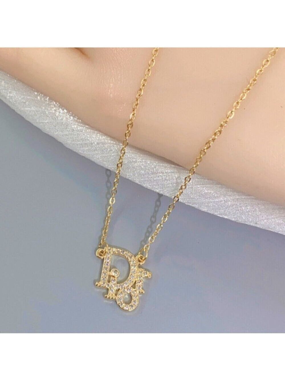 18K Gold Plated Titanium Steel Simulated Diamond Fashion Necklace